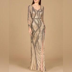 Lara NWT CASCADING BEADS LONG SLEEVE DRESS Nude Sz 12 $598